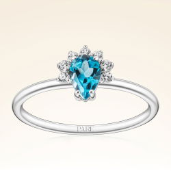 0,55 Karat Swiss Blue Topaz Pırlanta Yüzük - 1