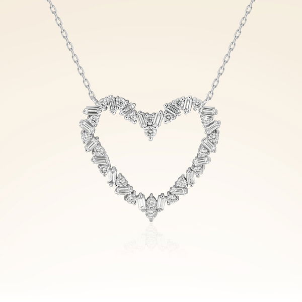 0,60 Karat Baget Pırlantalı Kalp Kolye - Pare Pırlanta