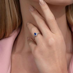 0,60 Karat Pırlanta Safir Yüzük - 4