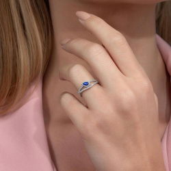 0,60 Karat Pırlanta Safir Yüzük - PR00102 - 4