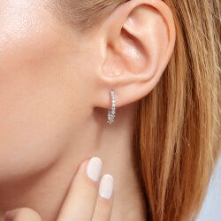  0,60 Karat Taşlı Halka Pırlanta Küpe - 2