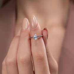 0,60 Karat Pırlanta Damla Tektaş Yüzük - 5