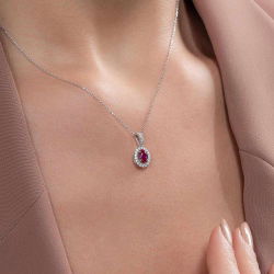 0,65 Karat Pırlantalı Yakut Kolye - PR00587 - 3