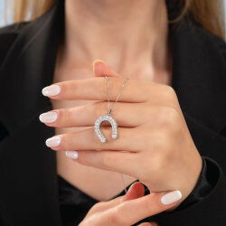 0,68 Karat Pırlantalı Nal Fantezi Kolye - 3