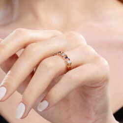 0,68 Karat Pırlantalı Safir Yüzük - 4