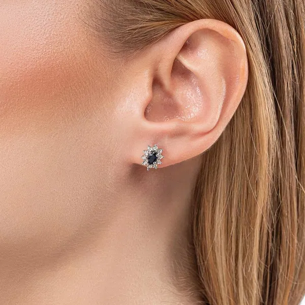 0,70 Karat Efektli Pırlanta Safir Küpe - Pare Pırlanta