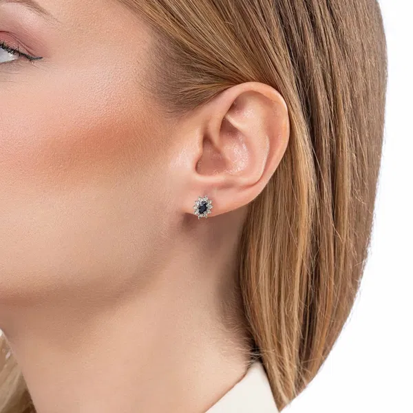 0,70 Karat Efektli Pırlanta Safir Küpe - Pare Pırlanta