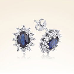 0,70 Karat Efektli Pırlanta Safir Küpe - 1