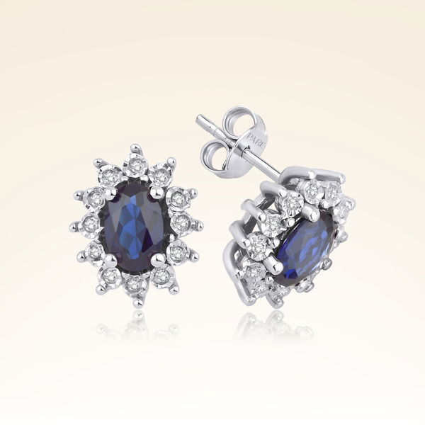 0,70 Karat Efektli Pırlanta Safir Küpe - Pare Pırlanta