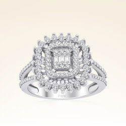 0,70 Karat Kolu Taşlı Baget Pırlanta Yüzük - 1