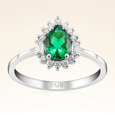 0,75 Karat Pırlantalı Zümrüt Yüzük - Pare Pırlanta