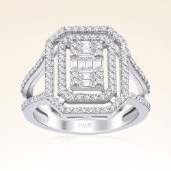 0,79 Karat Kolu Taşlı Baget Pırlanta Yüzük - 1