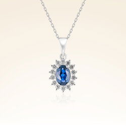 0,80 Karat Pırlantalı Safir Kolye - 1