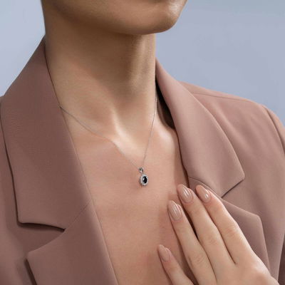 0,80 Karat Pırlantalı Safir Kolye - Pare Pırlanta