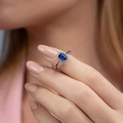 0,83 Karat Pırlanta Safir Yüzük - 4