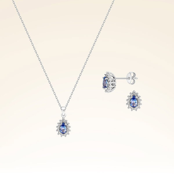 0,88 Karat Pırlanta Tanzanit Taşlı Set - Pare Pırlanta