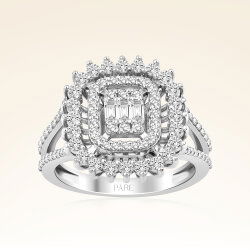 0,93 Karat Kolu Taşlı Baget Pırlanta Yüzük - 1