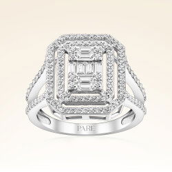 0,94 Karat Kolu Taşlı Baget Pırlanta Yüzük - 1