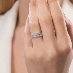 0,95 Karat Baget Pırlanta Yarımtur Yüzük - PR01289 - 4
