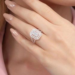 0,95 Karat Kolu Taşlı Baget Pırlanta Yüzük - PR00227 - 5