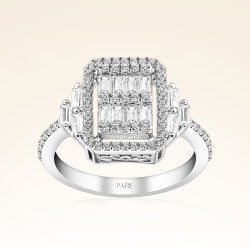 0,95 Karat Kolu Taşlı Baget Pırlanta Yüzük - 1