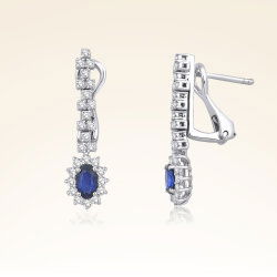 0,97 Karat Pırlantalı Safir Küpe - 1