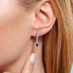 0,97 Karat Pırlantalı Safir Küpe - 2