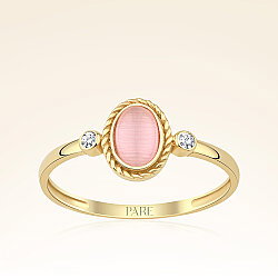Altın Pembe Oval Taşlı Trend Yüzük - 1