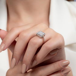 0,98 Karat Kolu Taşlı Baget Pırlanta Yüzük - PR00182 - 6