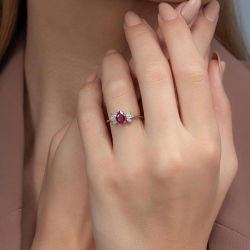 1,00 Karat Pırlantalı Yakut Yüzük - 4