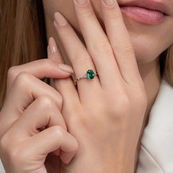 1,00 Karat Zümrüt Pırlanta Yüzük - 4