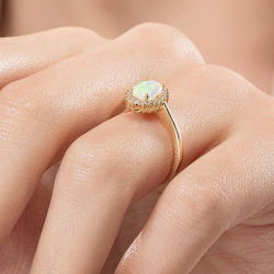 1,04 Karat Pırlanta Opal Yüzük - 6