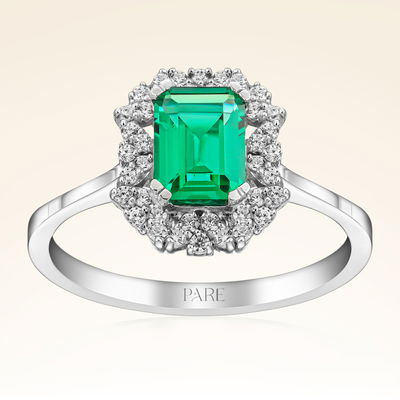 1,10 Karat Pırlantalı Zümrüt Yüzük - Pare Pırlanta