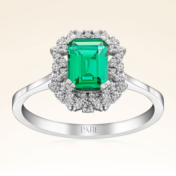 1,10 Karat Pırlantalı Zümrüt Yüzük - Pare Pırlanta