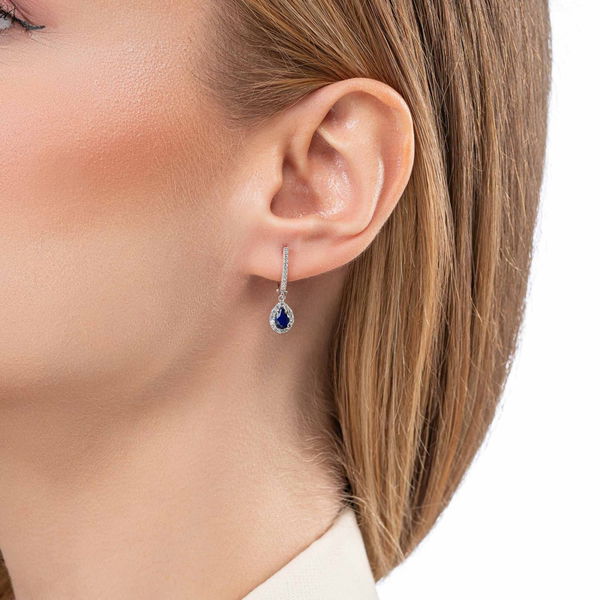 1,10 Karat Safir Pırlanta Küpe - Pare Pırlanta