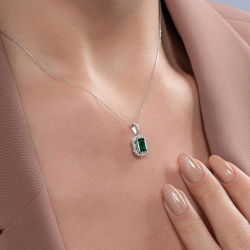 1,12 Karat Pırlantalı Zümrüt Kolye - 3