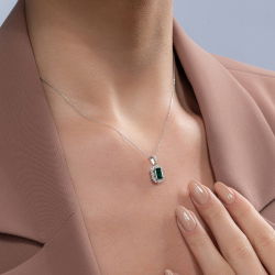 1,12 Karat Pırlantalı Zümrüt Kolye - 2