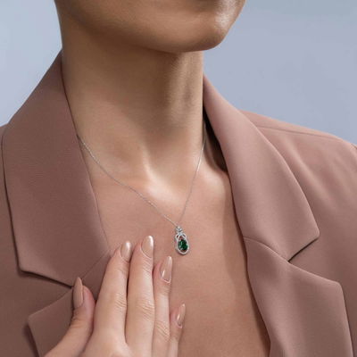 1,21 Karat Pırlanta Zümrüt Kolye - Pare Pırlanta