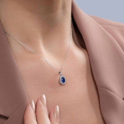 1,22 Karat Pırlanta Safir Kolye - 3