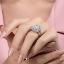 1,28 Karat Kolu Taşlı Baget Pırlanta Yüzük - 5