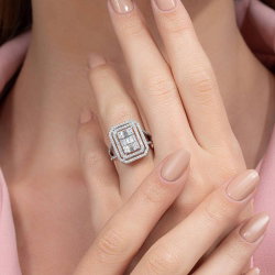 1,28 Karat Kolu Taşlı Baget Pırlanta Yüzük - 4