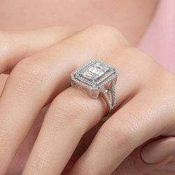 1,28 Karat Kolu Taşlı Baget Pırlanta Yüzük - 6