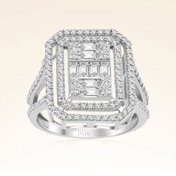 1,28 Karat Kolu Taşlı Baget Pırlanta Yüzük - 1