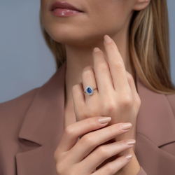 1,34 Karat Pırlanta Safir Yüzük - 3