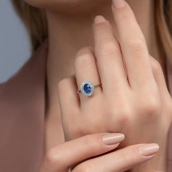 1,34 Karat Pırlanta Safir Yüzük - 4