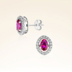 1,48 Karat Pırlantalı Yakut Küpe - 1