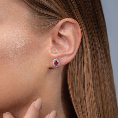 1,48 Karat Pırlantalı Yakut Küpe - Pare Pırlanta