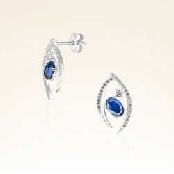 1,50 Karat Pırlanta Safir Küpe - 1