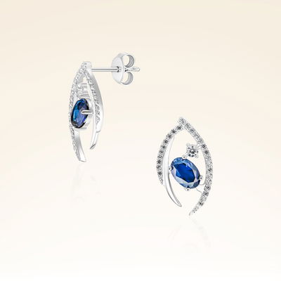 1,50 Karat Pırlanta Safir Küpe - Pare Pırlanta