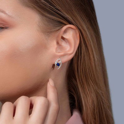 1,50 Karat Pırlanta Safir Küpe - Pare Pırlanta